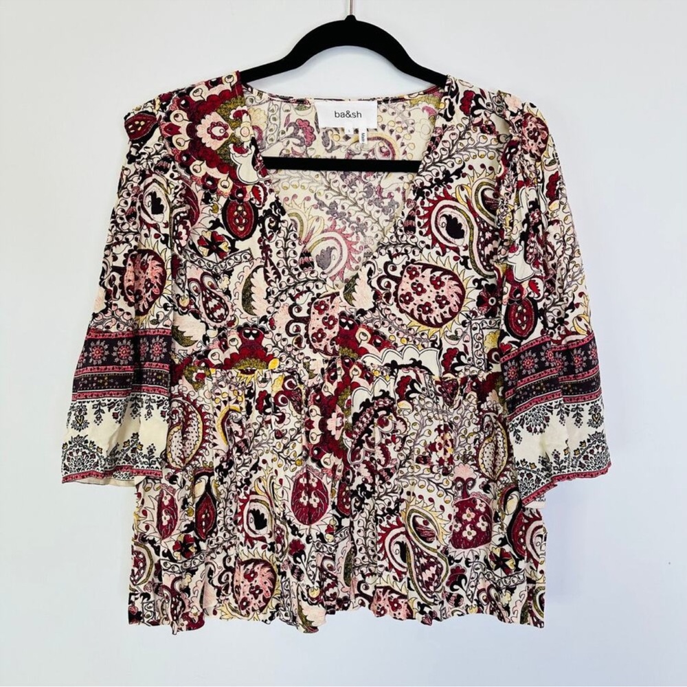 BA&SH Zarry Print Top size large paisley print berry & ecru - Picture 4 of 12